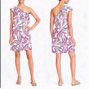 J Crew One Shoulder Ruffle Tropical Dress EUC